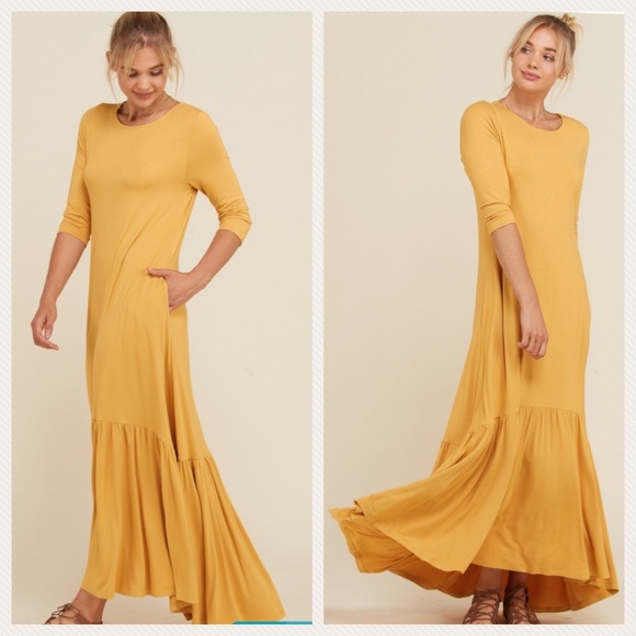🎉HP🎈S-XL, 3XL Ruffle hem dress mustard yellow - Picture 3 of 6